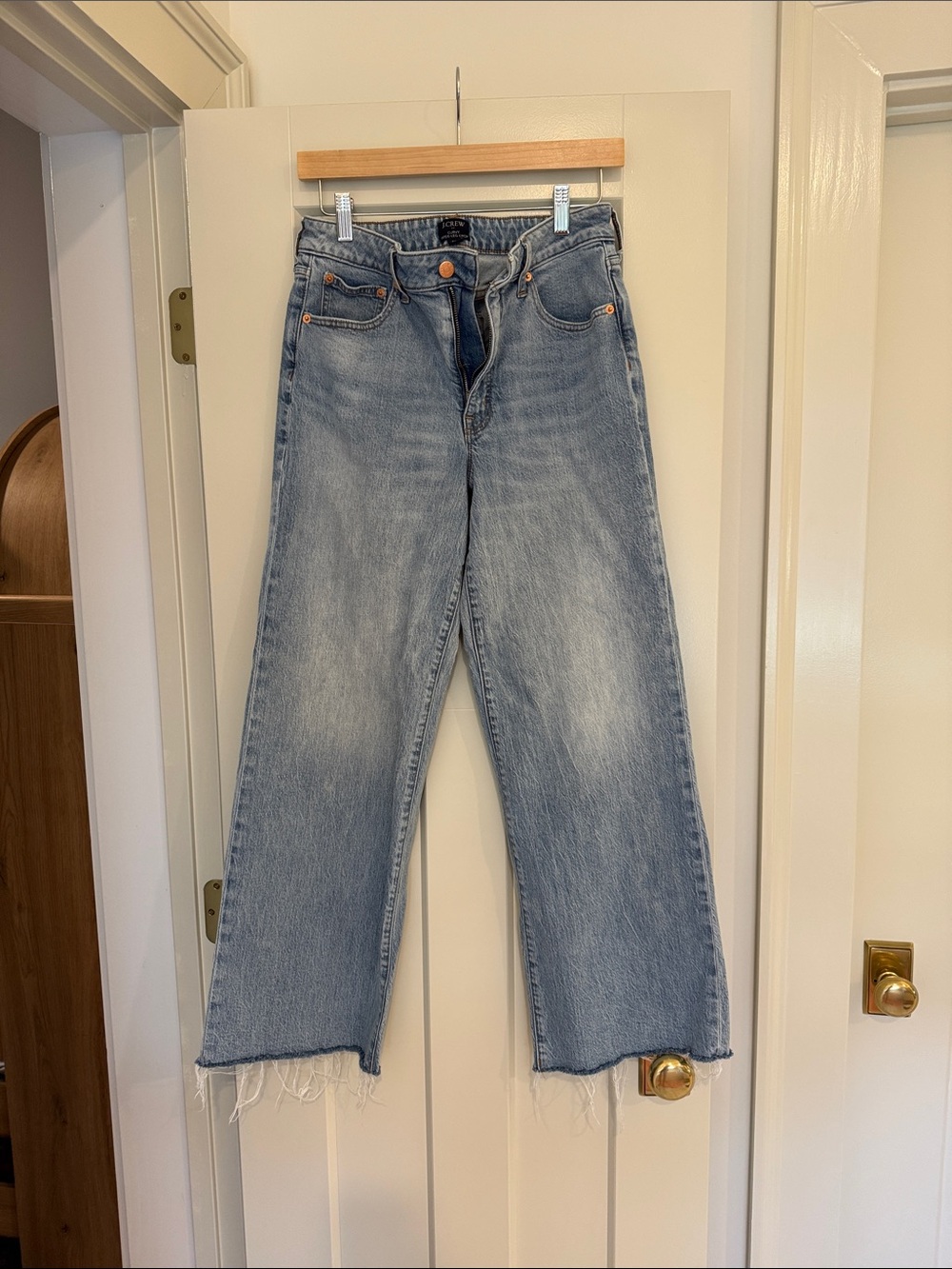 J. Crew Light Wash Wide-Leg Jeans with Frayed Hem